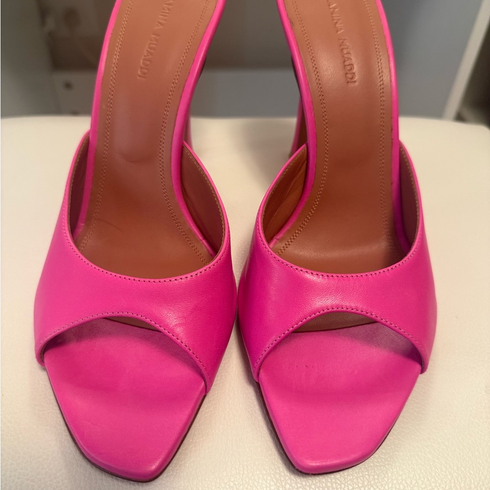 Amina Muaddi Pink Heels Sleek Minimalist Design